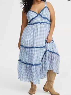 torrid Light Blue and White Gingham Maxi Dress